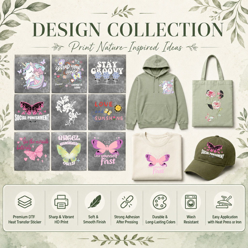 Sweet Flora Series 2.0 DTF สติ๊กเกอร์ถ่ายเทความร้อน | พิมพ์ HD | Easy Iron For T-Shirt Tote Bag