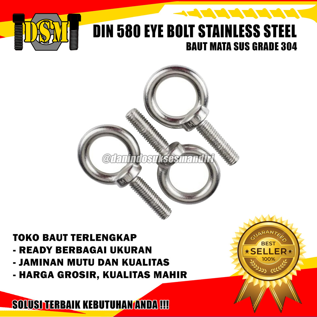 MATA SS 304 / Eye Bolt M8 / Eye Bolt 8 MM ไม้แขวนเสื้อสแตนเลส