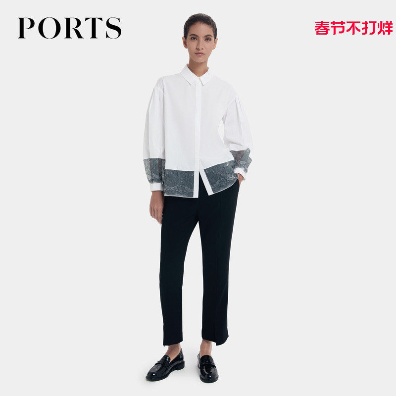 P PORTS PORTS กางเกงลําลองสีดําทรงผ่าคลาสสิกสําหรับผู้หญิง LP8P048NWB011
