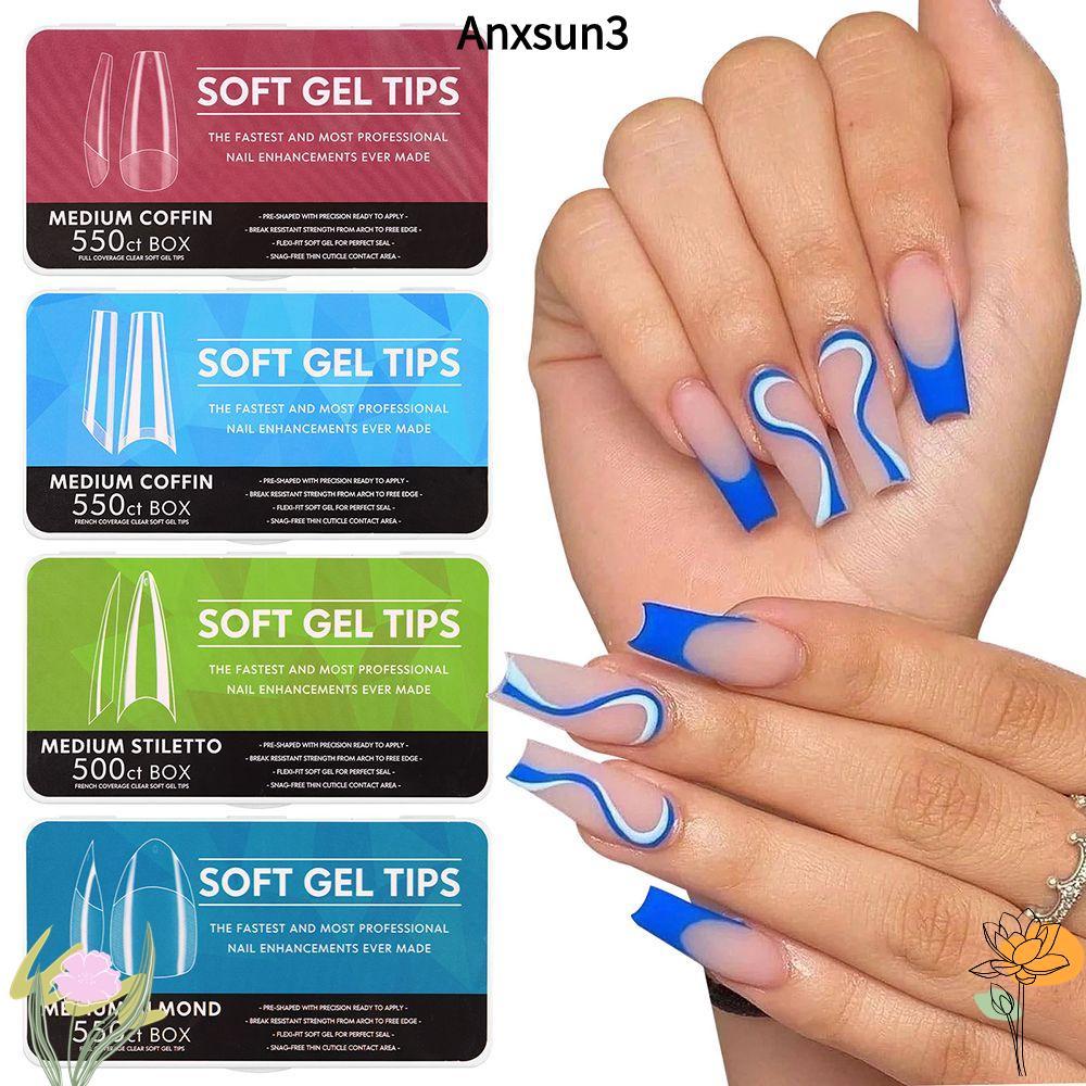 ANXSUN3 550 ชิ้น Gelly Tips Full Cover Nail Tips Kit Soft Gel