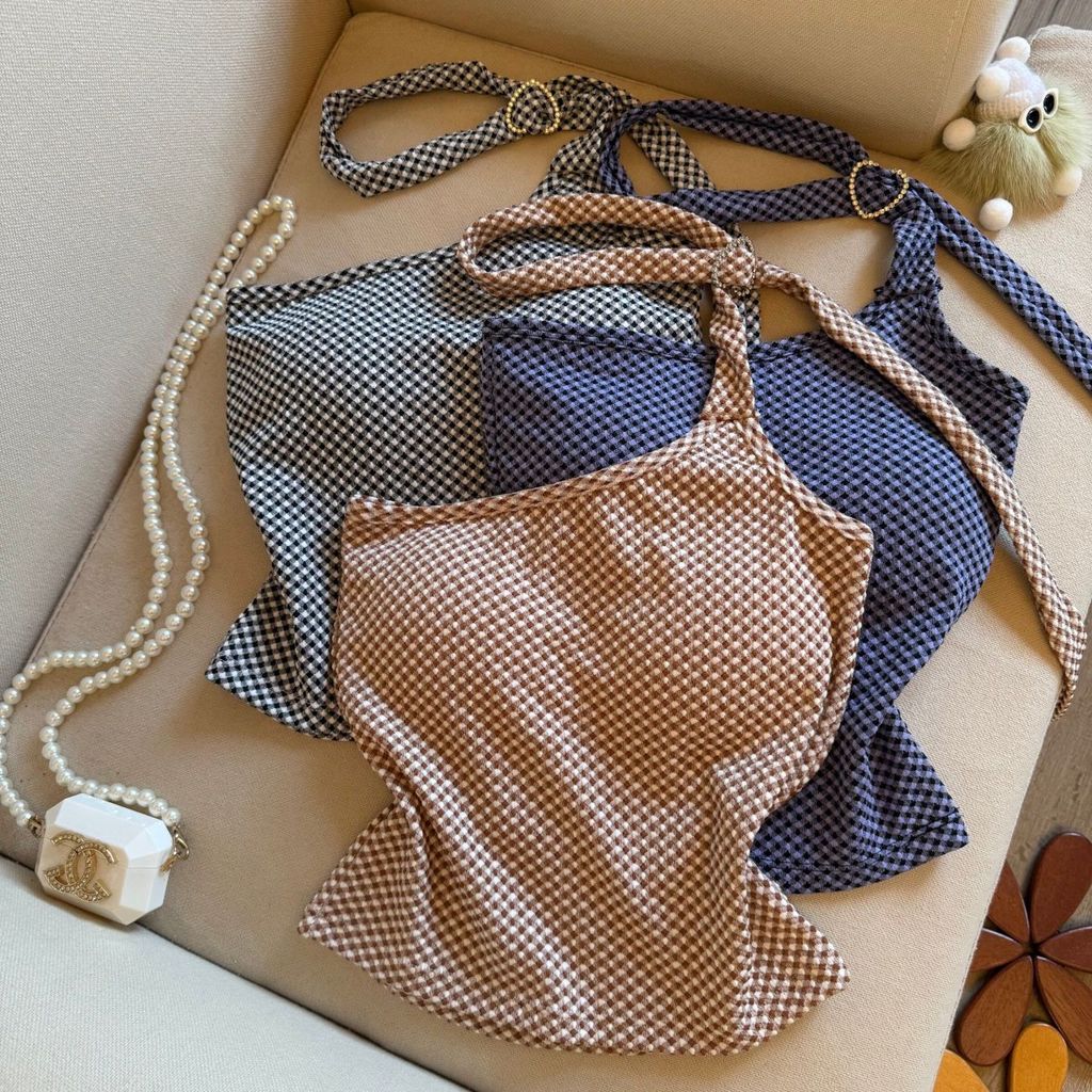 Milyfashion ลายสก๊อตไม่สม่ําเสมอพิมพ์ Halter สายคล้องคอ Seaside Vacation สั้นเซ็กซี่ 7EQN