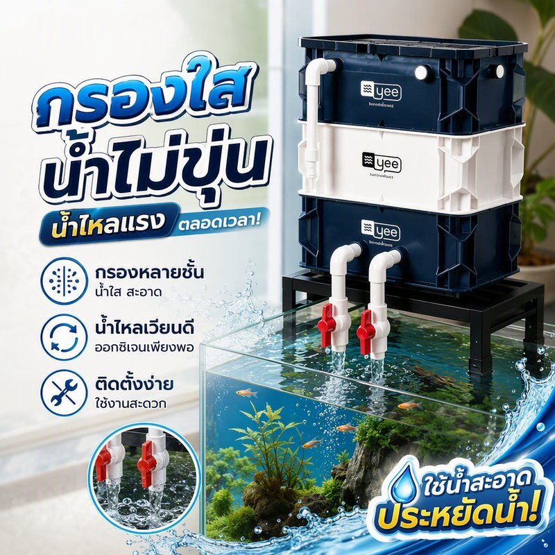 กล่องกรองน้ำตู้ปลา YEE รุ่นอัปเกรด 2 กรอง 3 ชั้น ระบบหมุนเวียนน้ำ ติดตั้งง่าย สำหรับตู้ปลา