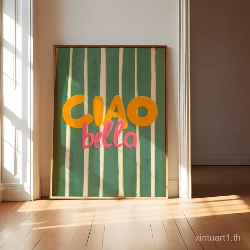 Ciao Bella โปสเตอร์, Sage Green Wall Art Stripe พิมพ์, Preppy Aesthetic Kitchen Wall Art, Popmine ตก