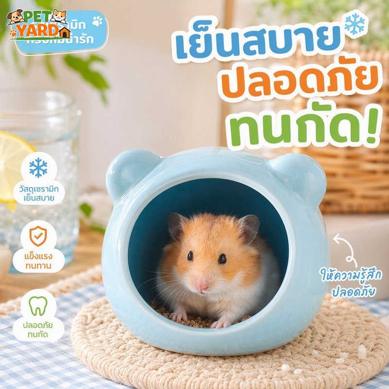 บ้านแฮมสเตอร์ เซรามิก ครึ่งปิด ที่หลบซ่อน เย็นสบาย หน้าร้อน กันกัด แข็งแรง ล้างง่าย สัตว์เล็ก