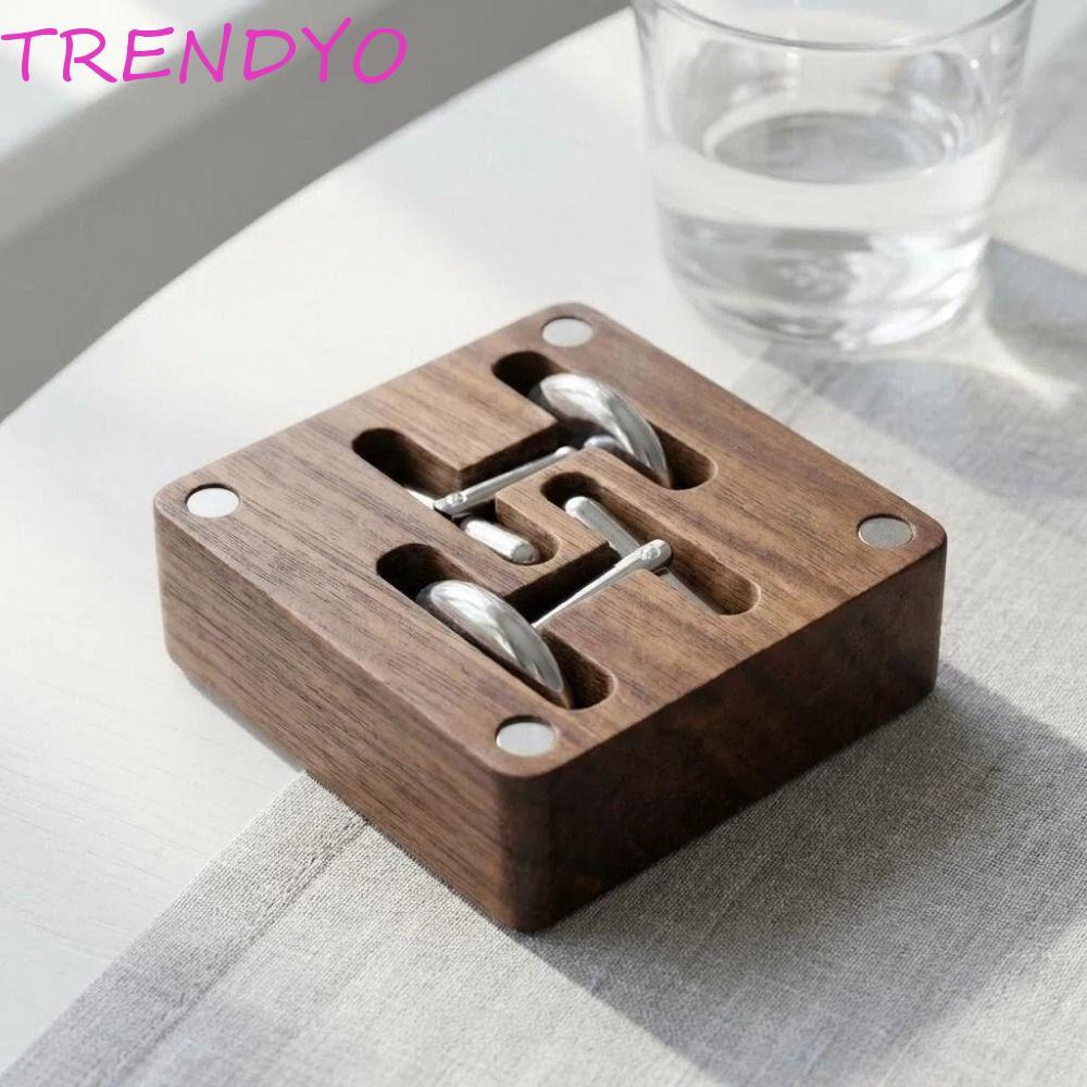 TRENDYO วอลนัท Cufflink กล่อง, ปิดแม่เหล็ก Flip-top Cufflink Organizer, ของขวัญสําหรับเขาส่วนบุคคลปร