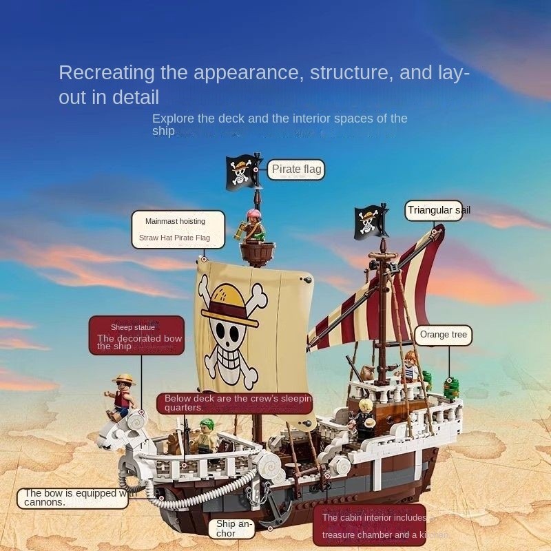 Lego Building Blocks One Piece Series 75369 Forward Merry One Piece Model Boy ประกอบของเล่น 1376 ชิ้