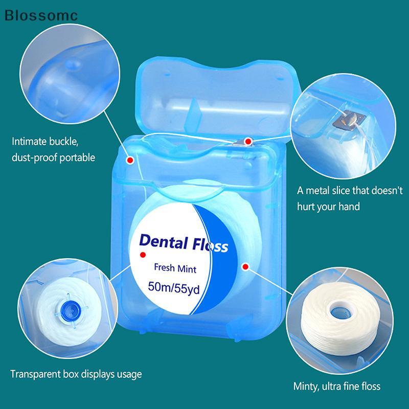Blossomc 1PC รสมิ้นต์ใหม่ Ultra-fine High Tensile Floss ไหมขัดฟันแบบพกพา 50M สุขอนามัยในช่องปากสายทําความสะอาดฟันใหม่