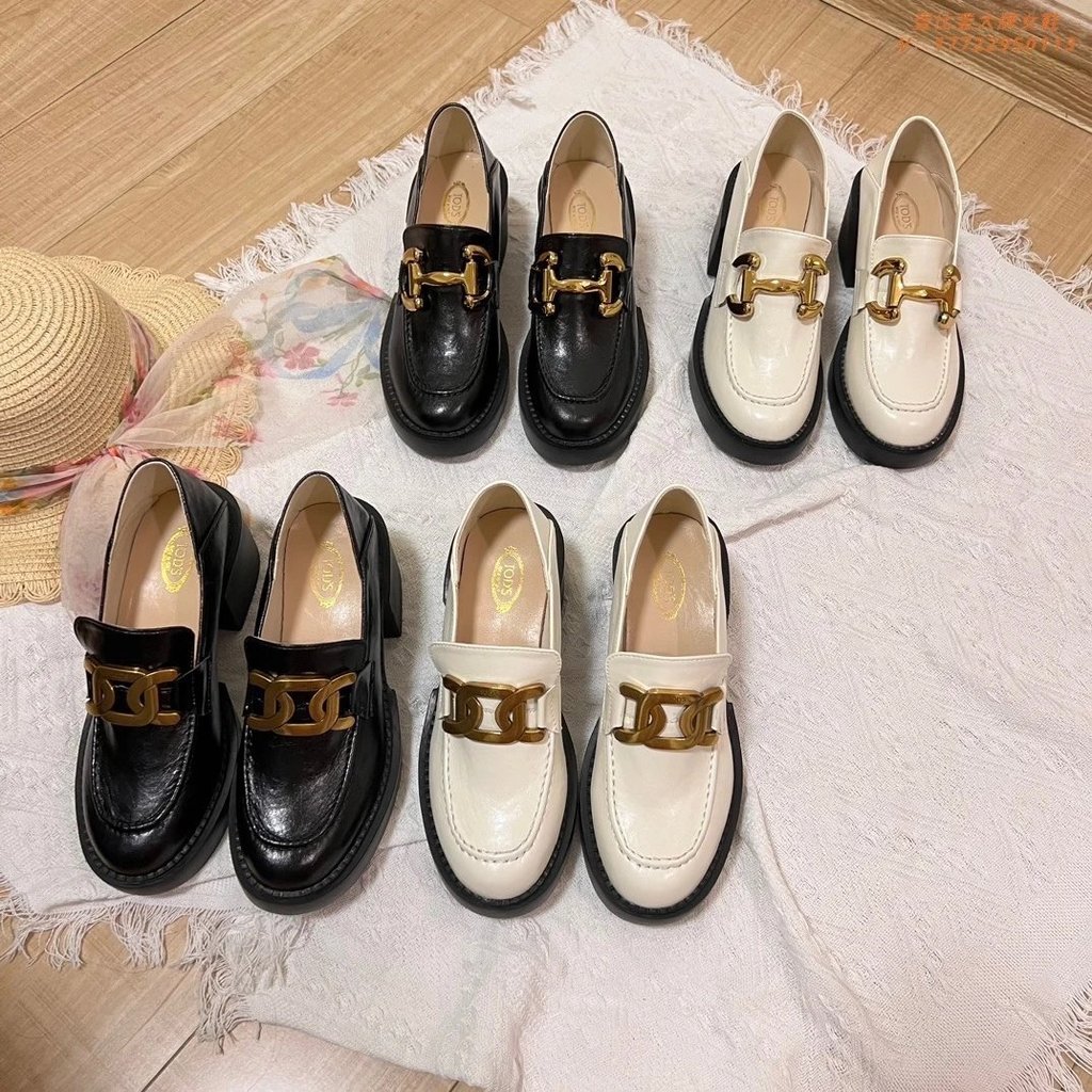 TODS TODS สไตล์ใหม่ One-Pedal หนา Soled รองเท้าส้นสูงรองเท้าหนังขนาดเล็กผู้หญิง 2024 สไตล์ใหม่สไตล์อ