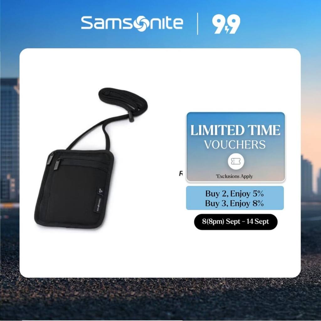 กระเป๋าคล้องคอ RFID Essentials สําหรับการเดินทาง Samsonite Antimicrobial