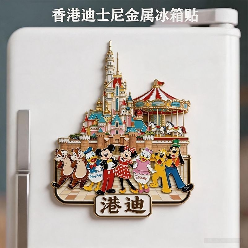 Disney โลหะแบนแม่เหล็กตู้เย็นสติกเกอร์ Tourist Attractions ของที่ระลึกอาคารของที่ระลึกเพื่อน g8tPlo0