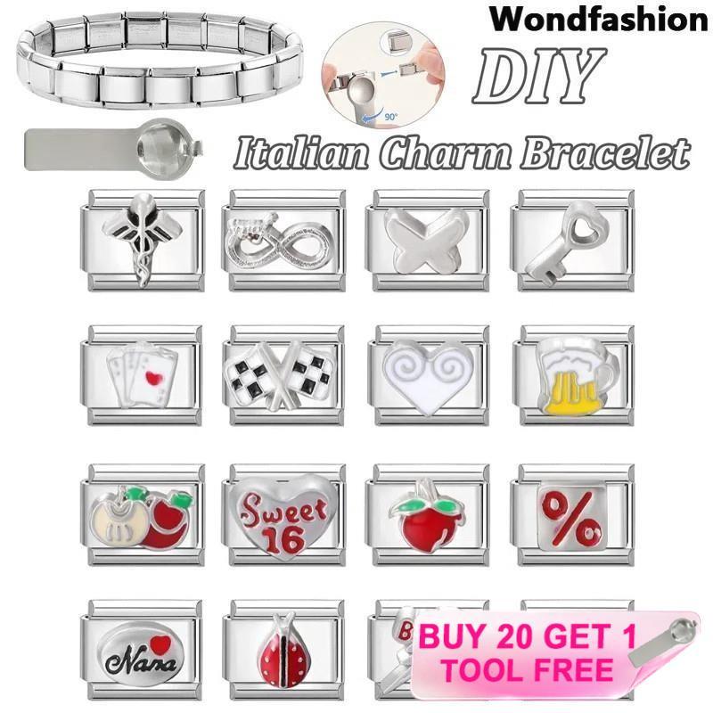 สร้อยข้อมือ Italian Charm สแตนเลส ขนาด 9 มม. สำหรับทำเอง สไตล์เรโทร
