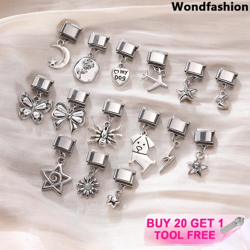 จี้อิตาเลียน Moon Daisy Charm สร้อยข้อมือสแตนเลส 9 มม. เหมาะสำหรับสไตล์เรโทร เพิ่มบุคลิกภาพ