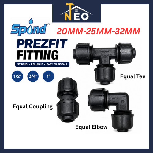 Spind Prezfit ข้อต่อ HDPE ข้อต่อข้อต่อ Equal ข้อต่อ Equal Elbow Equal Tee 20 มม. 25 มม. 32 มม.
