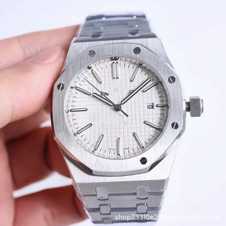 Aijiabi 15400 ผู้ชายอัตโนมัตินาฬิกา AP นาฬิกาผู้ชายธุรกิจสายเหล็กกันน้ํา AP Luminous Casual