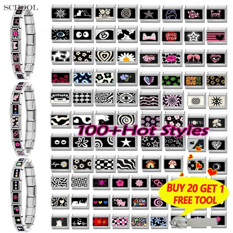 100รูปแบบสีดําชุดอิตาลีเสน่ห์สร้อยข้อมือพอดี9มิลลิเมตรสร้อยข้อมือสแตนเลส ทําเอง เครื่องประดับทําอุปกรณ์ย้อนยุคบุคลิกภาพโมดูลสร้อยข้อ