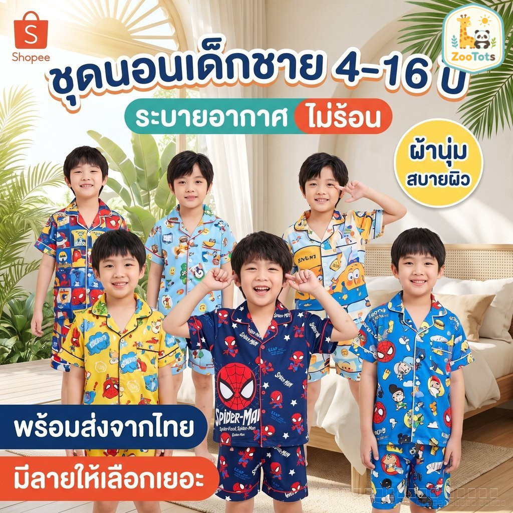 SoftKids ชุดนอนเด็กชายแฟชั่น พร้อมส่งไทย เสื้อแขนสั้น+กางเกงขาสั้น ผ้านุ่ม ระบายอากาศดี ใส่ได้ทุกวัน CD