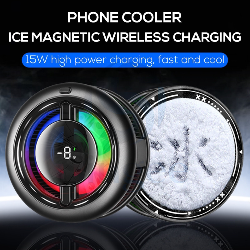 Singee ใหม่ 15W RGB Magnetic Phone Cooler + การชาร์จโทรศัพท์ไร้สาย, จอแสดงผลดิจิตอล, Magnetic/Clip-On Tablet Cooler