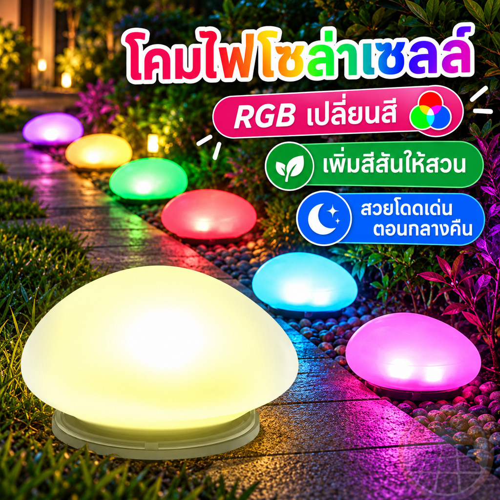 Magic Solar Stone ไฟก้อนหิน ไฟโซล่าเซลล์ ดวงไฟใหญ่ ไฟสนามหญ้ากันน้ำ วัสดุกระจกยิงทราย ตกแต่งทางเดินบ้านและสวน
