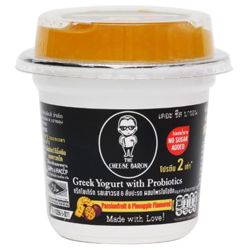 เดอะชีสบารอนกรีกโยเกิร์ตรสสับปะรดเสาวรส 100กรัม The Cheese Baron Greek Yogurt Passionfruit & Pineapple Flavoured 100g.
