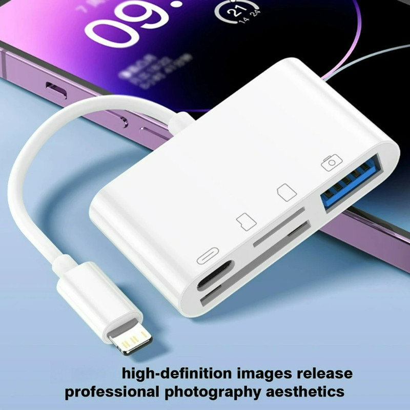 SD TF Card Reader 4-in-1 Lightning OTG ชาร์จ Converter สําหรับ IPhone 14 13 12 Pro Max IPad IOS