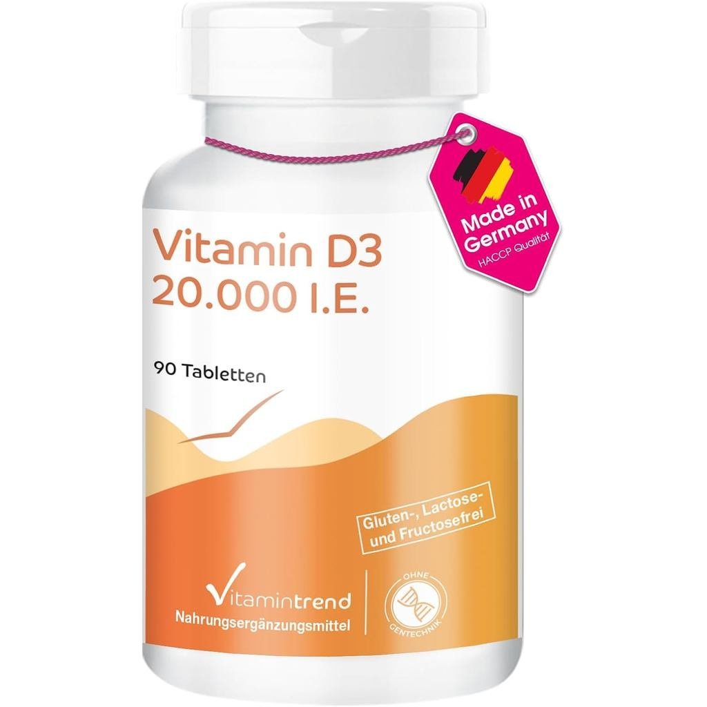 Vitamintrend Vitamin D3 20000 IU High Dosage 90 เม็ด, กลืนได้, Sun Vitamin Choleciferol, ผลิตภัณฑ์เส