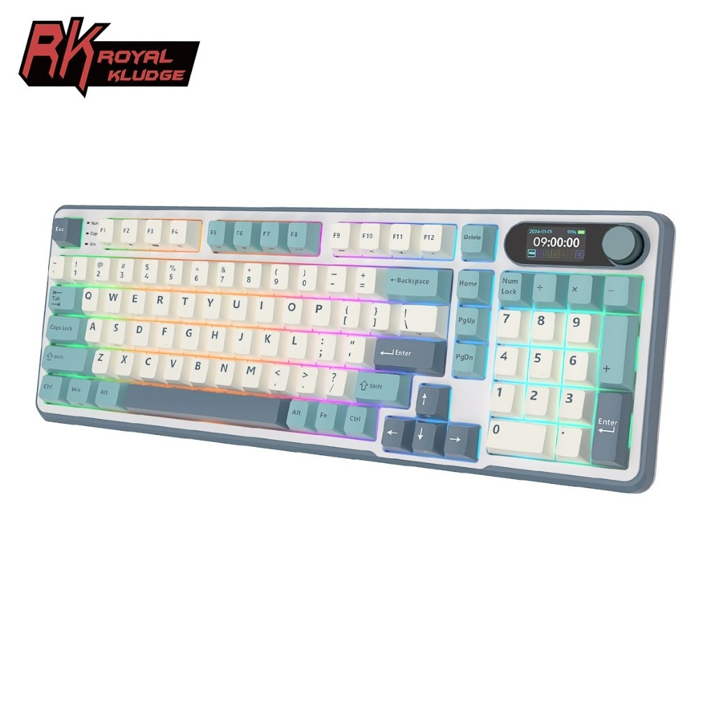 RK Royal Kludge RK S98 98 คีย์ TriMode RGB บลูทูธแบบมีสาย 2.4G 3 โหมดพร้อมหน้าจอ TFTHT99 NTM0