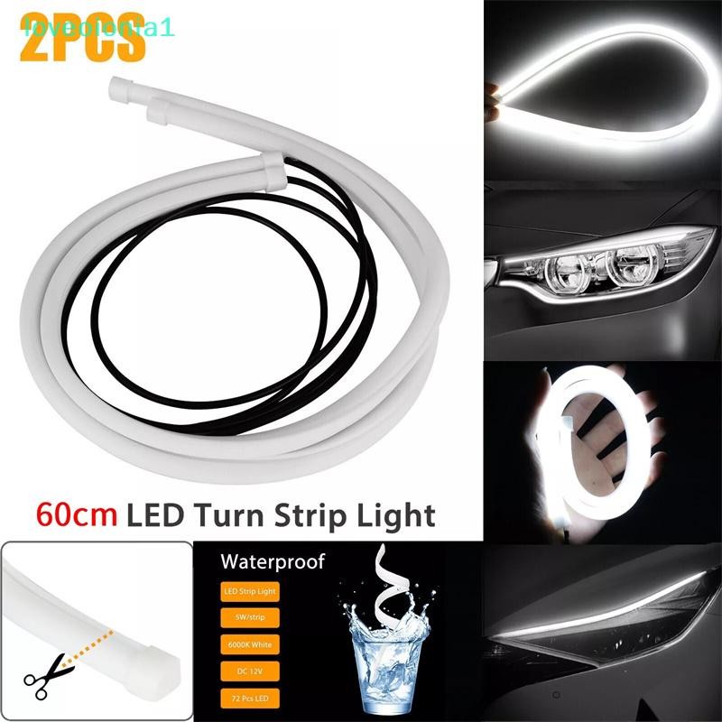 loveoionia1 2 PCS DRL 60 ซม.ไฟ LED Strip ไฟวิ่งกลางวันไฟเลี้ยวหลอดไฟ 12V ยืดหยุ่นจัดแต่งทรงผมไฟหน้าห