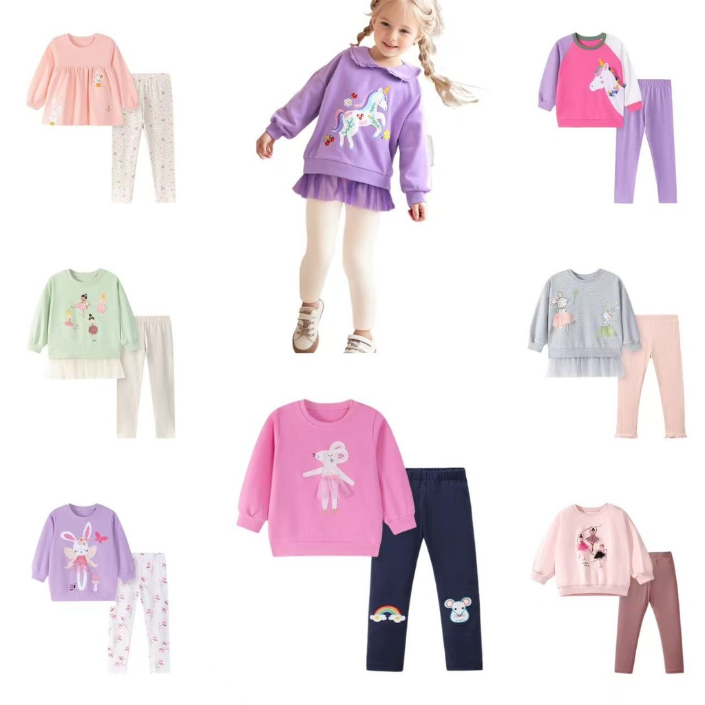 ชุดเสื้อแขนสั้น และกางเกงขายาว ลายการ์ตูนยูนิคอร์น สําหรับเด็กผู้หญิง