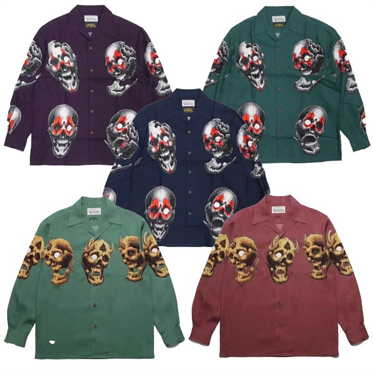 GUILTYPARTIES TIGER 56TATTOO STUDIO Skull Hawaiian Long Sleeve Shirt for Men and Women