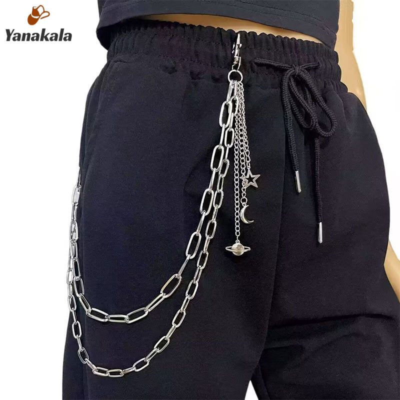 ส่งเร็ว🚚ส่วนบุคคล  ดาว  ดวงจันทร์  สองชั้น  อเนกประสงค์  Unisex  โซ่กางเกง-Yanakala