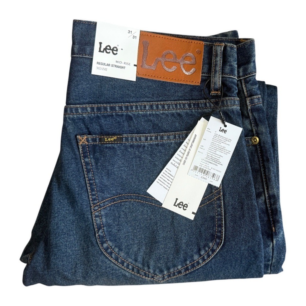 LEE Miami ยีนส์ชาย กระบอกธรรมดา ผ้าไม่ยืด สียีนส์ฟอก เอวกลาง เป้าซิป ของแท้จากช็อป