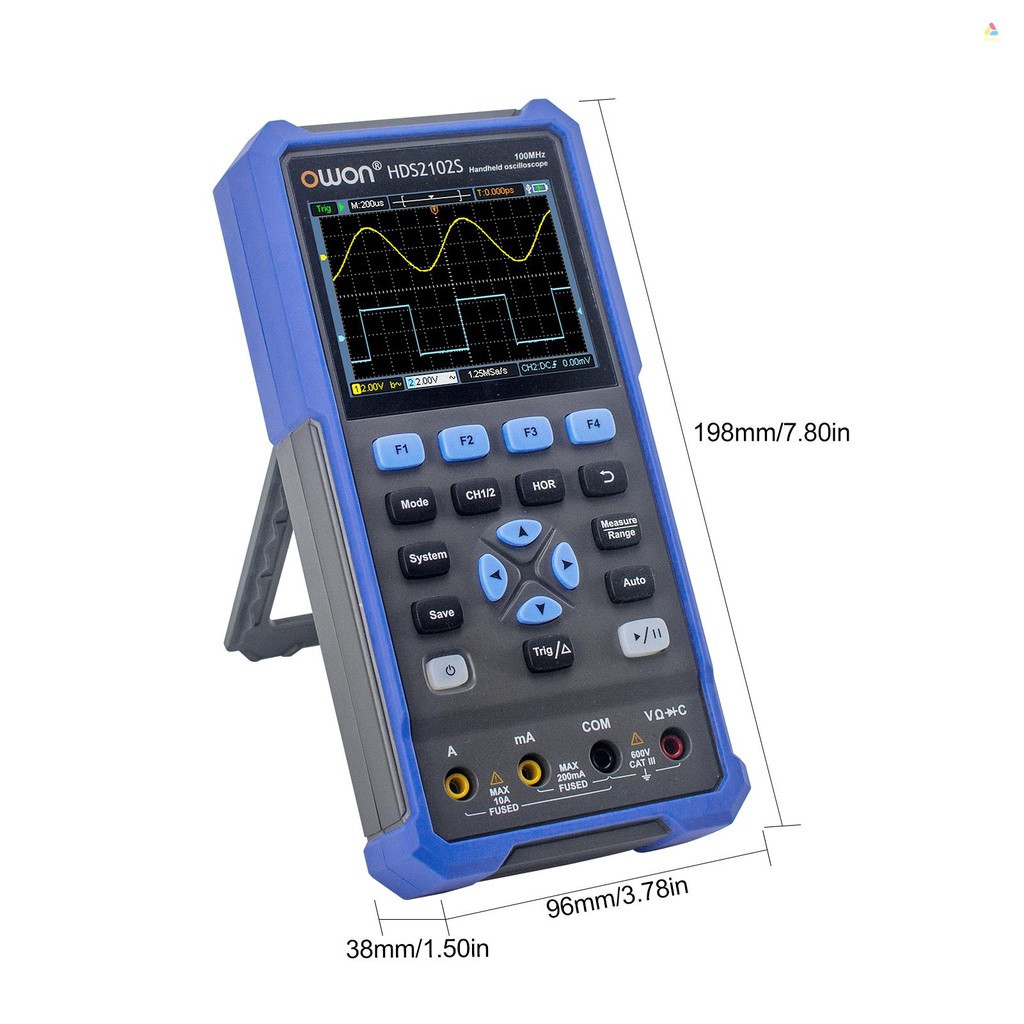 ⭐OWON HDS2102S 3 in 1 มือถือดิจิตอล Oscilloscope มัลติมิเตอร์ Waveform Generator 100MHz 500MSa/s Dua
