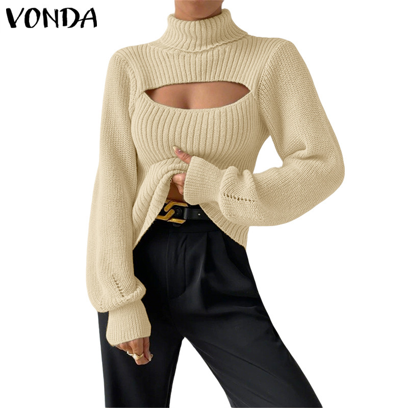 VONDA เสื้อกันหนาวผู้หญิง สไตล์เกาหลี แขนยาว ทำจากผ้าหนานุ่ม เหมาะสำหรับใส่ลำลอง