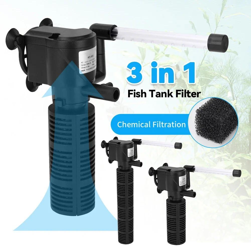 3 in 1 Aquarium Internal Filter Silent Fish Tank Filter Waterproof Aquarium Water Purifier Fish Tank