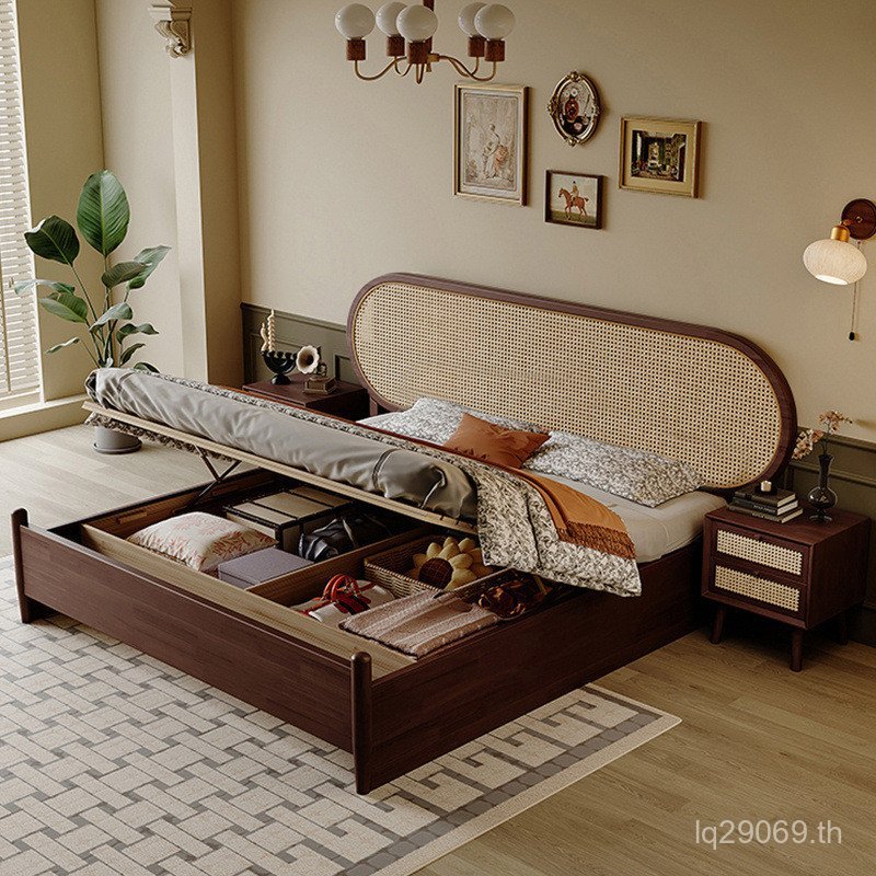 Influencer เตียงกลางโบราณเตียงคู่ 1.8m ไม้เนื้อแข็งโมเดิร์น B & B Master เตียงสไตล์ย้อนยุค Nordic หว