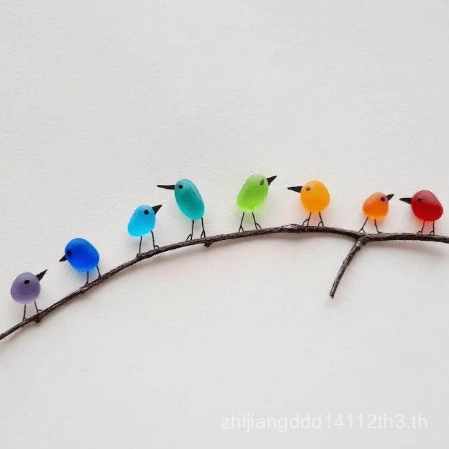 New Sea Glass Rainbow Birds Sea Glass จี้นกสีรุ้ง DKPV