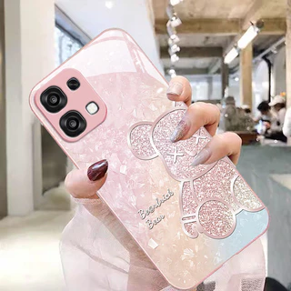 เคส OPPO A6 A5 Pro 5G ลายหมีน่ารักประกายชิมเมอร์ กันกระแทก พร้อมฝาปิดเลนส์กล้อง ป้องกันเลนส์ ขอบซิลิโคนอ่อนนุ่ม เคสมือถือหรูแบบกระจกน้ำ สำหรับสาวๆ และผู้หญิง