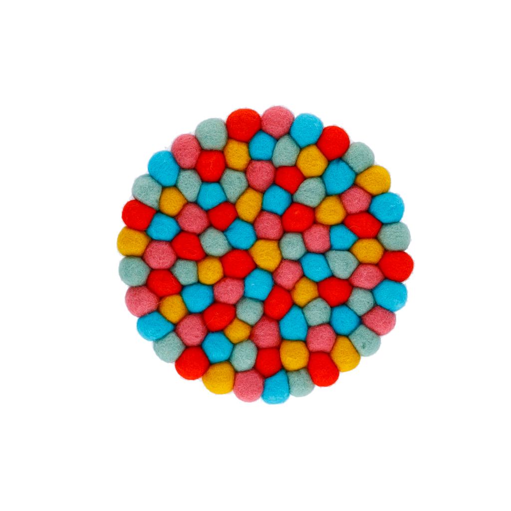 Nepal (Nepal) Gray Handmade Wool Felt Trivet, Thick, Heat-Resistant Round Red