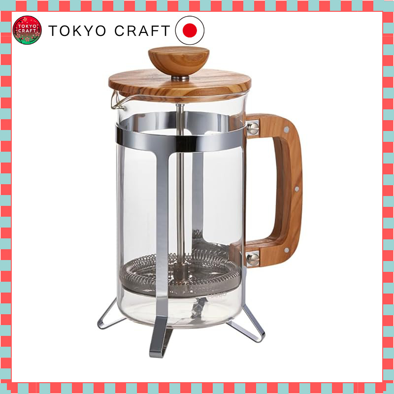 HARIO Cafe Press Wood French Press Coffee Maker, Olive Wood, Heat-Resistant Glass, 4-Cup Capacity, P