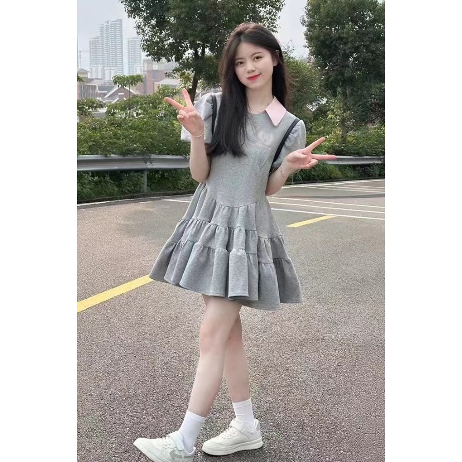 2024 Preppy สไตล์สาวร้อนสีเทาชุดหญิง Pettiskirt Niche Design ชุดเจ้าหญิง 6.29 B36.29 B36.29 B36.29 B