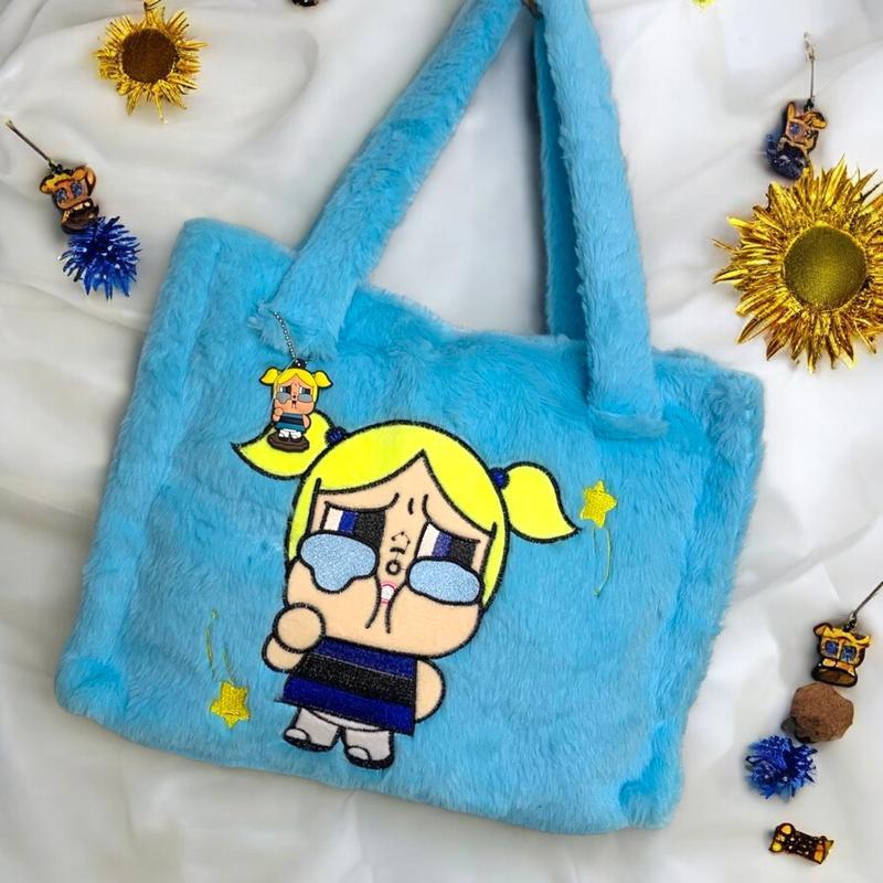 [BG888] กระเป๋าขนสะพายไหล่ กระเป๋าขนฟู พร้อมพวงกุญแจ ลายการ์ตูน ขนาดใหญ่ จุของได้เยอะ มีซับในในตัว เ