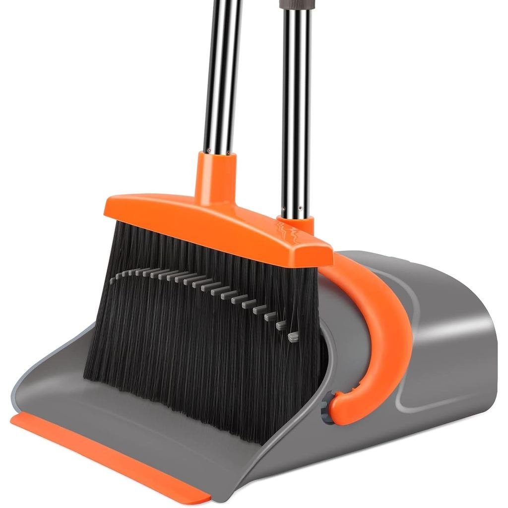 Broom and Dustpan Set for Home, Broom and Dustpan Combo for Office, Long Handle Broom with Upright S