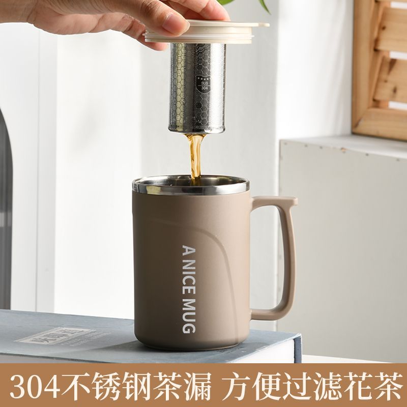 304 สแตนเลสเหล็ก马克杯牛奶ถ้วยสลักปก办公室泡茶杯上รางวัล 防水热杯304สแตนเลสแก้วนมถ้วยกาแฟ