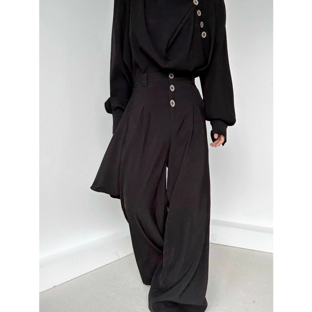 กางเกงขากว้างหลวม แบรนด์ Yoji Yamamoto งานเย็บย้อนยุค ทรงไม่สม่ำเสมอ พร้อมส่ง