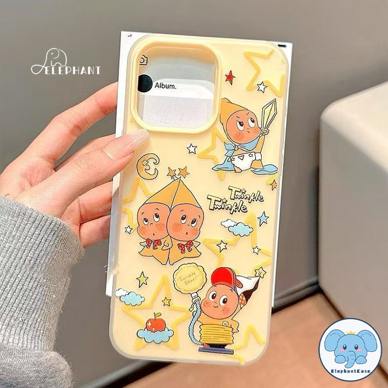 เคสไอโฟน 16สำหรับ IPhone 14 16 17 15 11 13 Pro Max 7 16 8 15 14 Plus X XR XS Max ภาพสีน้ำมันน่ารักดาวกระพริบตา2in1ปกอ่อน