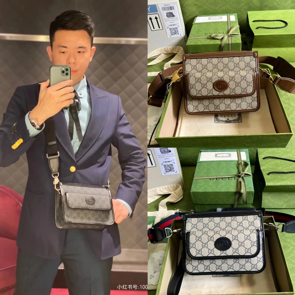 GUCCI GUCCI กระเป๋าสะพาย Messenger กระเป๋าลําลองผู้ชายกระเป๋าผู้ชาย GUCCI กระเป๋าสะพายข้างผู้ชาย6741