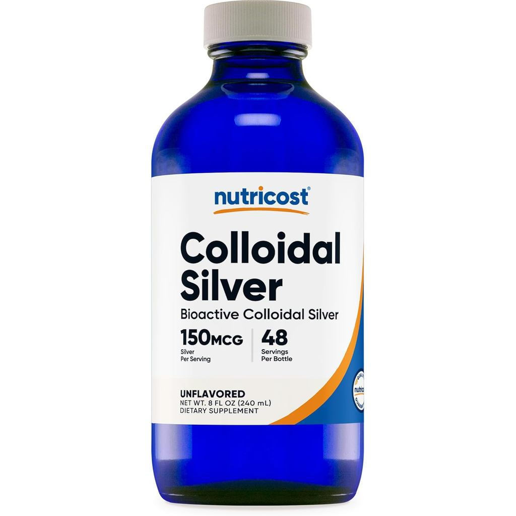 Nutricost Coloidal Silver 8oz 150mcg - ขวดแก้วสีฟ้าโคบอลต์, เงินคอลลอยด์ไบโอแอคทีฟ