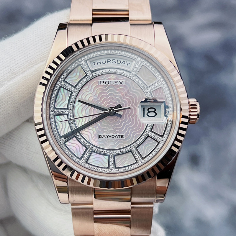 Mother-of-Pearl Disc 18KDD Week Rolex Watch118235ปฏิทินซีรีส์ผู้หญิง Rose Gold Original Diamonds