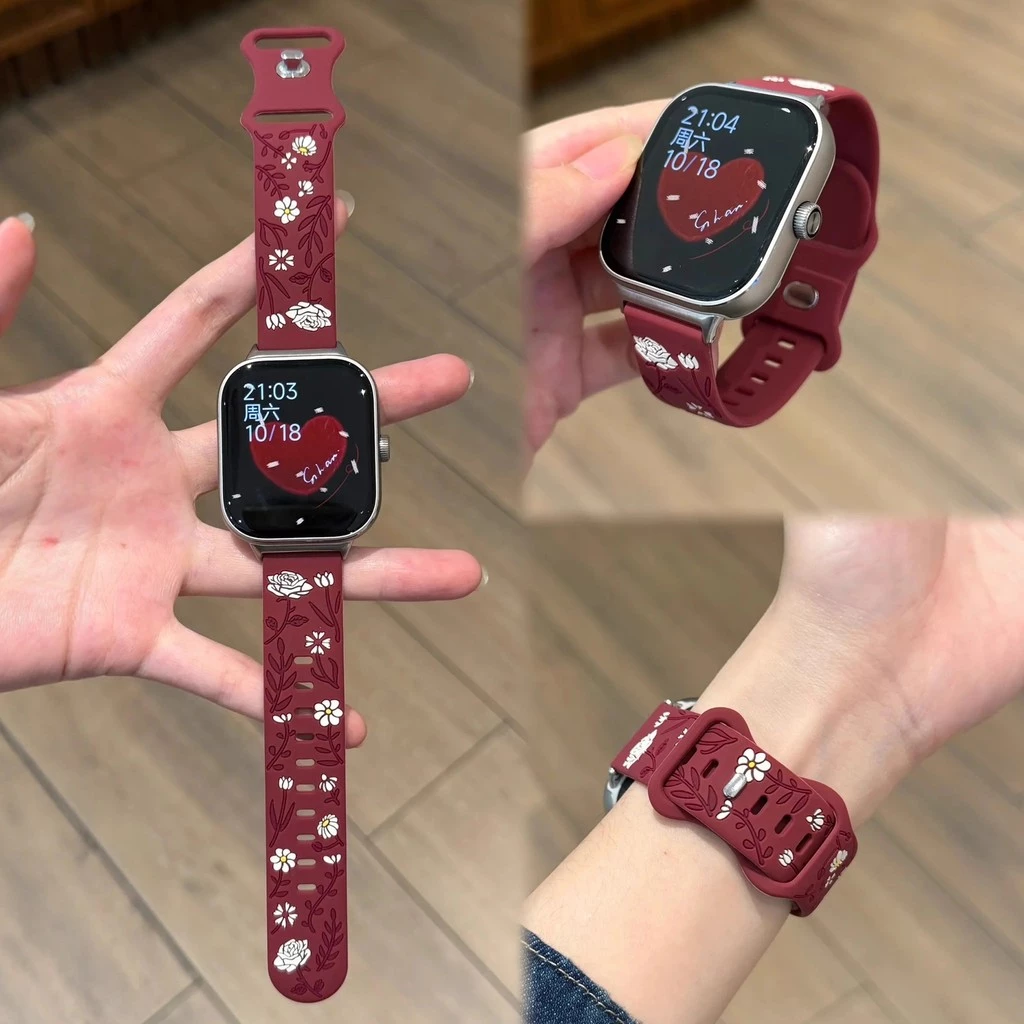 ใหม่ดอกไม้แกะสลักสําหรับ Amazfit Bip 6 5 5 Unity Bip 3 ซิลิโคนกีฬา Smartwatch สําหรับ Amazfit GTS 2 3 4 Mini Amazfit Active 2 สร้อยข้อมือสายนาฬิกา