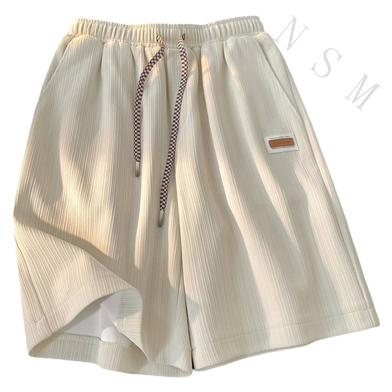 ขาสั้นผ้าไหมน้ำแข็งขนาดใหญ่สำหรับสาวๆ ใส่กลางแจ้ง ลำลอง กีฬา  เอวสูง แบบหลวม แมทช์ลุคง่าย ขากว้าง - รูปที่ 4